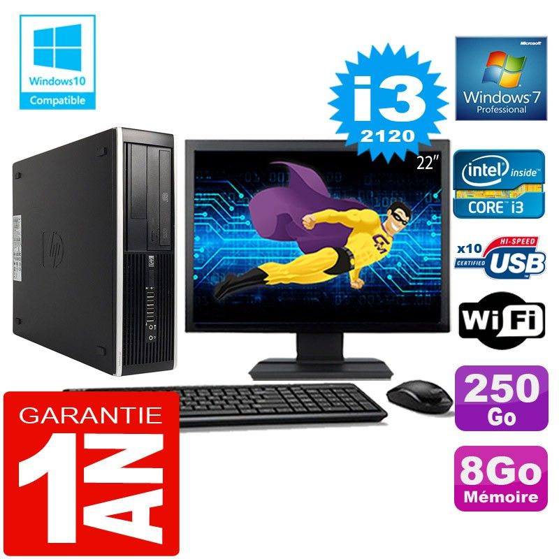 HP Compaq 8300 SFF Desktop - Core i3-2120, 8GB RAM, 250GB SSD, WiFi, Windows 7 Pro