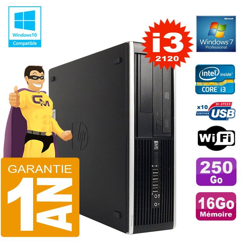 HP Compaq 8300 SFF Desktop PC - Core i3-2120, 16GB RAM, 250GB SSD, DVD Drive, WiFi, Windows 7 Pro