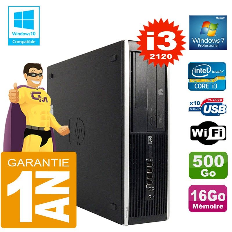 HP Compaq Elite 8300 SFF Desktop PC - Core i3-2120, 16GB RAM, 500GB HDD, DVD Burner, WiFi, Windows 7 Pro