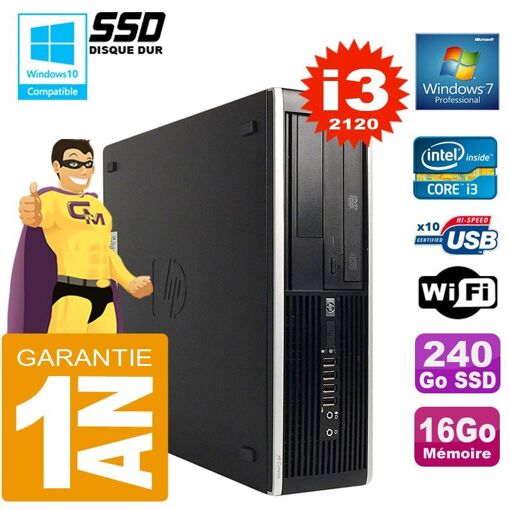 PC de escritorio HP Compaq Elite 8300 SFF - Procesador Intel Core i3-2120, 16GB de RAM, SSD de 240GB, Grabadora de DVD, WiFi, Windows 7 Pro