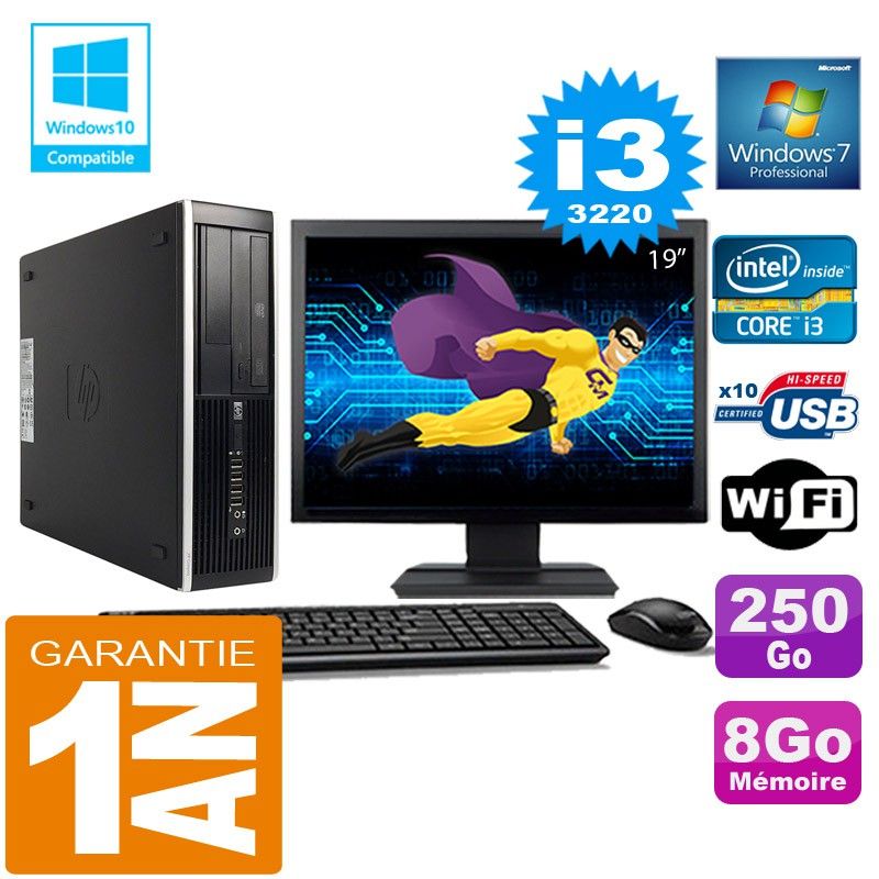 HP Compaq 8300 SFF Core i3-3220 8GB RAM 250GB SSD WiFi Windows 7 19" Screen