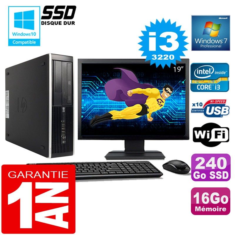 HP Compaq 8300 SFF Desktop PC - Core i3-3220, 16GB RAM, 240GB SSD, WiFi, Windows 7 Pro
