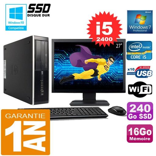 PC de escritorio HP Compaq Elite 8300 SFF - Procesador Intel Core i5-2400, 16 GB de RAM, 240 GB SSD, WiFi, Windows 7 Profesional