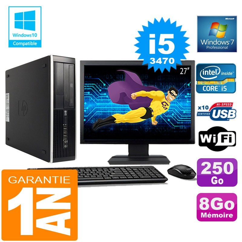 Ordinateur de bureau HP Compaq 8300 SFF - Processeur Intel Core i5-3470, 8 Go de RAM, 250 Go SSD, Wi-Fi, Windows 7 Pro
