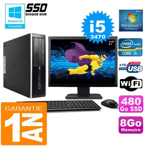 HP Compaq 8300 SFF Desktop - Procesador Intel Core i5-3470, 8 GB de RAM, 480 GB SSD, WiFi, Windows 7 Pro