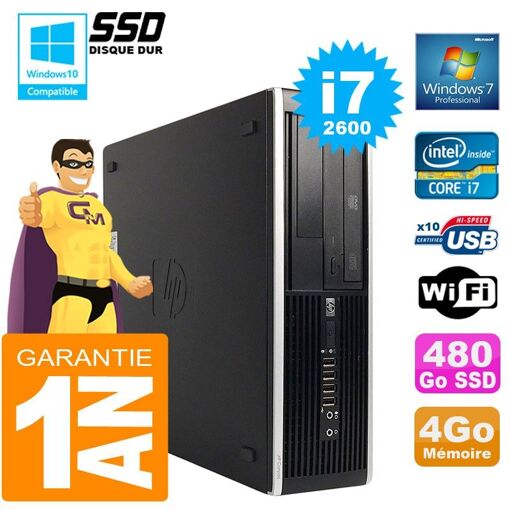 PC de escritorio HP Compaq Elite 8300 SFF - Intel Core i7-2600, 4GB de RAM, 480GB SSD, unidad de DVD, WiFi, Windows 7 Pro