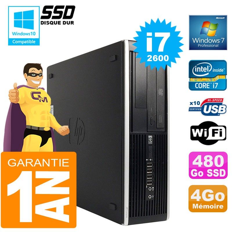 HP Compaq Elite 8300 SFF Desktop PC - Core i7-2600, 4GB RAM, 480GB SSD, DVD Drive, WiFi, Windows 7 Pro