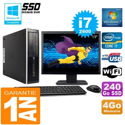 PC de escritorio HP Compaq Elite 8300 SFF - Procesador Intel® Core i7-2600, 4GB de RAM, 240GB SSD, WiFi, Windows 7 Profesional