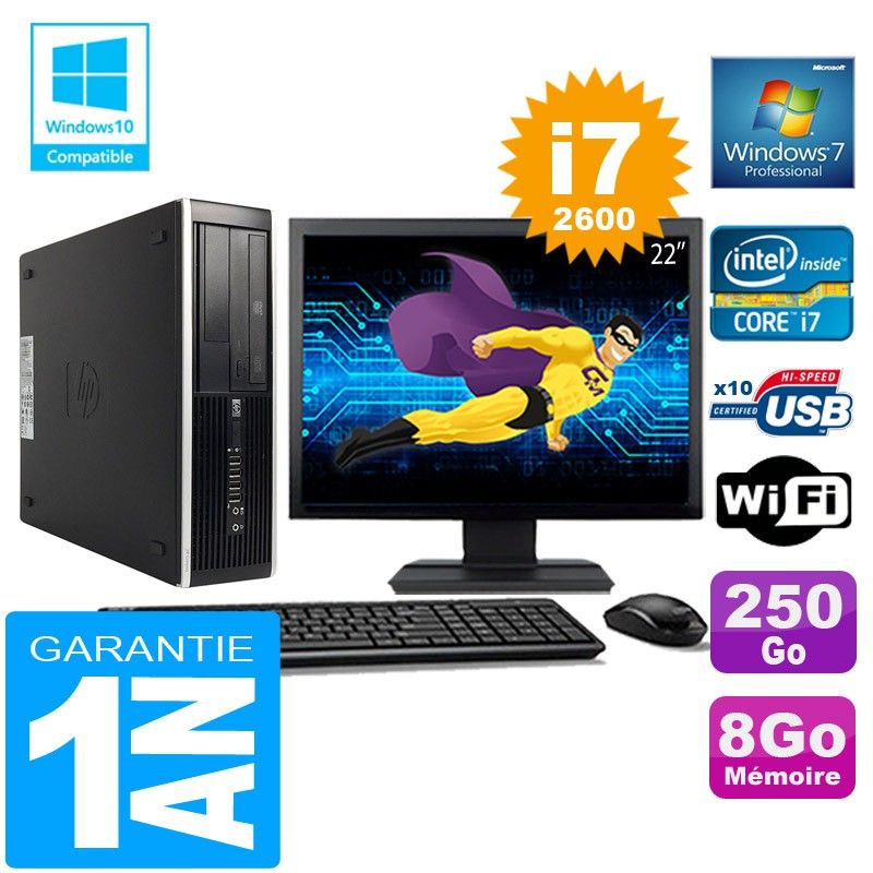 HP Compaq Elite 8300 SFF Desktop PC - Core i7-2600, 8GB RAM, 250GB SSD, WiFi, Windows 7 Pro