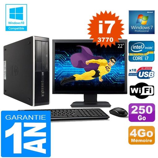 HP Compaq Elite 8300 SFF con procesador Intel® Core i7-3770, 4 GB de RAM, disco duro SSD de 250 GB, WiFi, Windows 7 Pro y pantalla de 22"