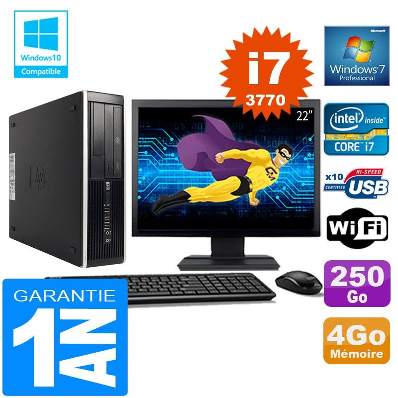 HP Compaq Elite 8300 SFF Core i7-3770 4GB RAM 250GB SSD WiFi Windows 7 Pro 22" Screen