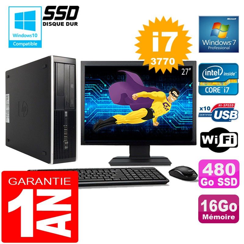 HP Compaq Elite 8300 SFF Desktop Computer - Core i7, 16GB RAM, 480GB SSD, WiFi, Windows 7 Pro