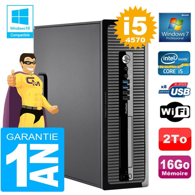 HP ProDesk 400 G1 SFF Desktop PC - Core i5-4570, 16GB RAM, 2TB HDD, DVD Burner, Wifi, Windows 7 Pro