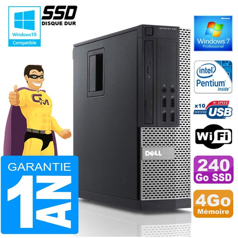 Dell 990 SFF PC - Intel G840, 4GB RAM, 240GB SSD, WiFi, Windows 7 Pro