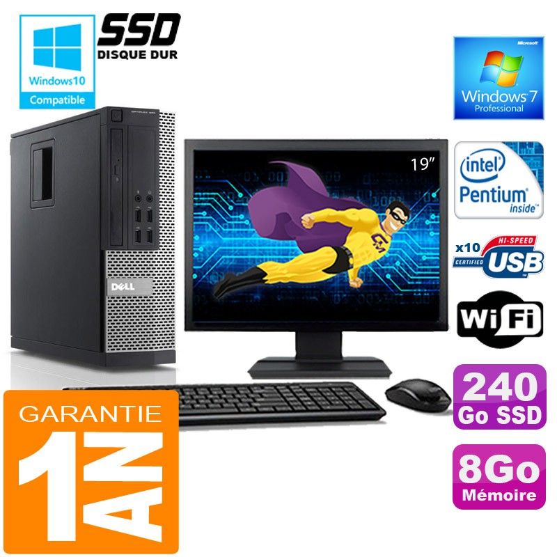 Dell 990 SFF Desktop PC - Intel Pentium G840, 8GB RAM, 240GB SSD, WiFi, Windows 7 Pro