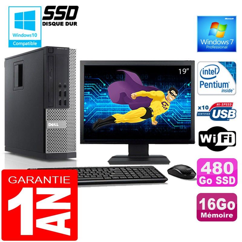 Dell 990 SFF Computer - Intel Pentium G840, 16GB RAM, 480GB SSD, WiFi, Windows 7 Pro