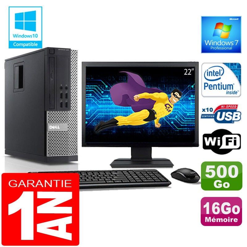 Ordinateur de bureau Dell 990 SFF - Intel G840, 16 Go de RAM, 500 Go SSD, WiFi, Windows 7 Pro
