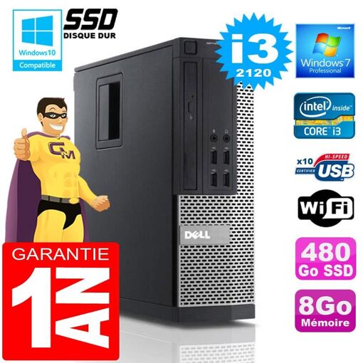 Computadora de escritorio Dell 990 SFF - Intel Core i3-2120, 8GB de RAM, 480GB SSD, WiFi, Windows 7 Pro
