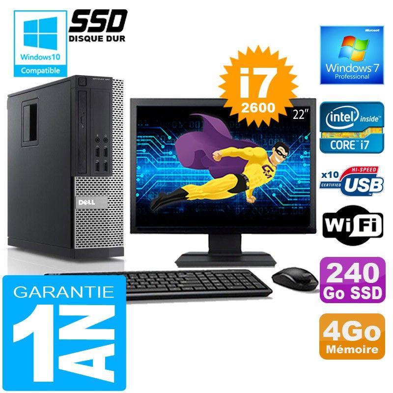 Dell 990 SFF Desktop - Core i7-2600, 4GB RAM, 240GB SSD, WiFi, Windows 7 Pro