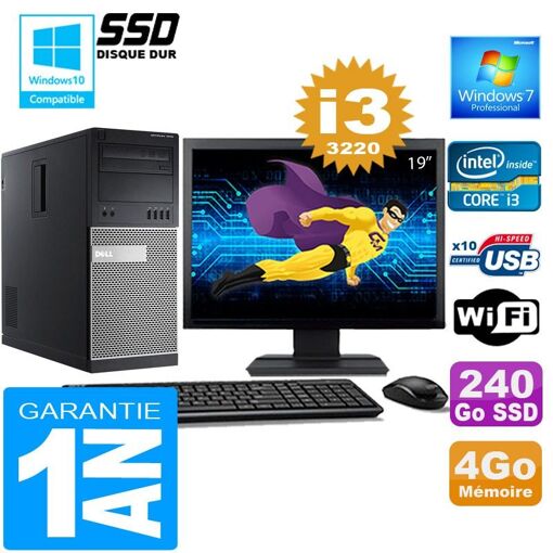 PC de escritorio Dell 7010 MT - Procesador Intel Core i3-3220, 4GB de RAM, 240GB SSD, Windows 7 Profesional