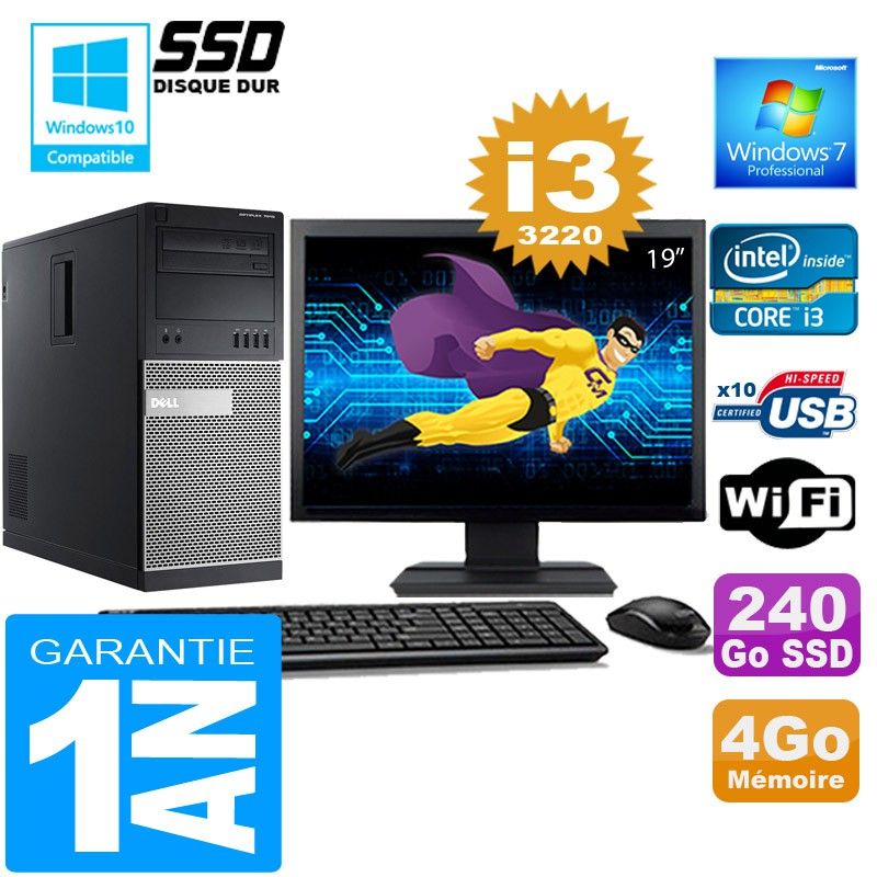 Dell 7010 MT Desktop PC - Core i3-3220, 4GB RAM, 240GB SSD, Windows 7 Pro