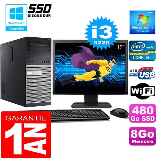 Desktop Dell 7010 MT - Procesador Intel Core i3-3220, 8 GB de RAM, 480 GB SSD, Windows 7 Pro