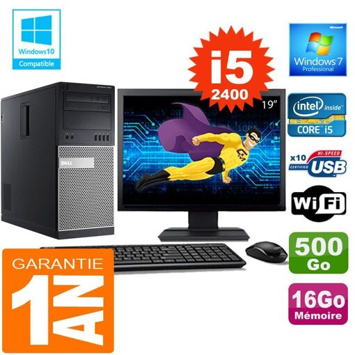 PC de escritorio Dell 7010 - Procesador Intel Core i5-2400, 16 GB RAM, 500 GB HDD, WiFi, Windows 7 Pro