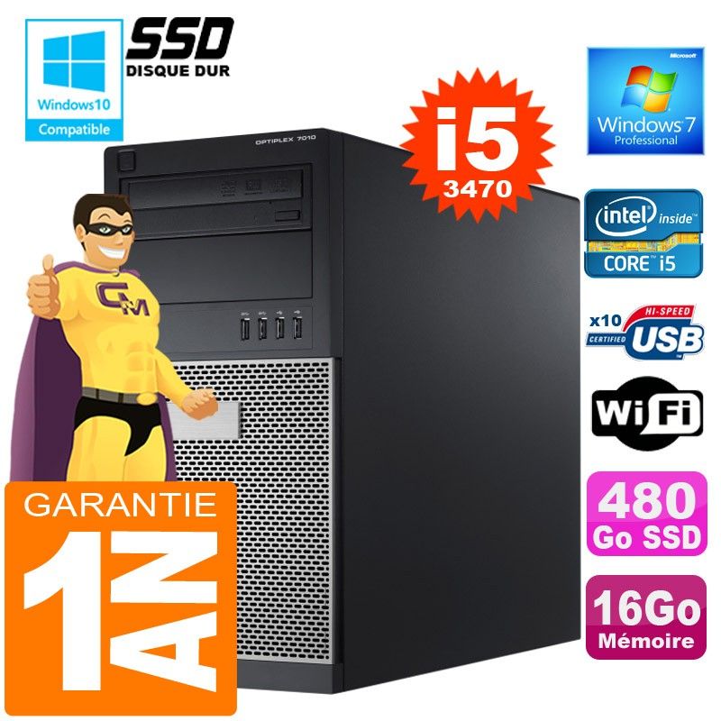Dell 7010 MT (Tower) Core i5-3470 16GB 480GB SSD DVD Writer Windows 7 Pro