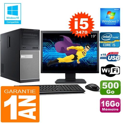 PC de sobremesa Dell 7010 MT - Procesador i5, 16 GB de RAM, 500 GB HDD, WiFi, Windows 7 Pro