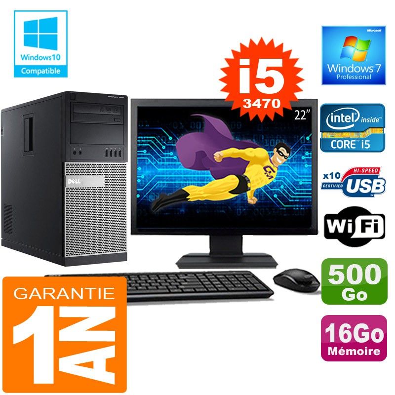 Dell 7010 MT Desktop - Intel Core i5, 16GB RAM, 500GB HDD, 22" Screen
