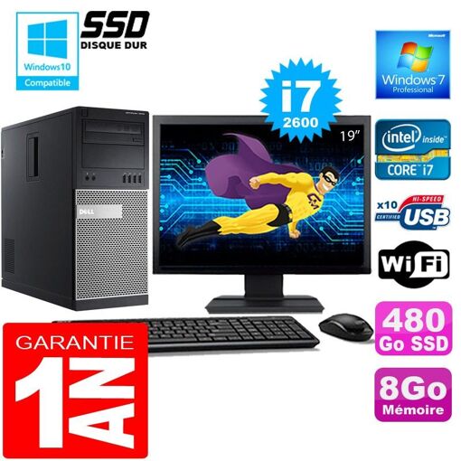 PC de torre Dell 7010 Core i7-2600 - 8 GB de RAM, 480 GB SSD, WiFi, Windows 7 Pro