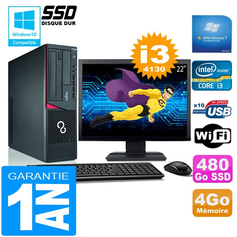 Fujitsu Esprimo E720 E85+ SFF Computer - 4GB RAM, 480GB SSD, Intel Core i3-4130, Windows 7 Pro