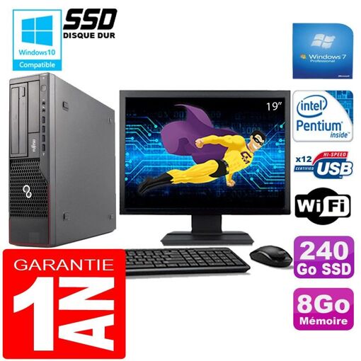 PC de escritorio Fujitsu Esprimo E700 E90+ SFF - Procesador Intel Pentium G840, 8GB de RAM, 240GB SSD, WiFi, Windows 7 Pro