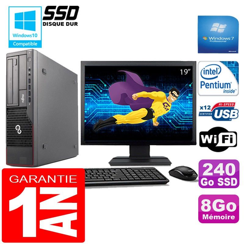 Fujitsu Esprimo E700 E90+ SFF Desktop PC - Intel Pentium G840, 8GB RAM, 240GB SSD, WiFi, Windows 7 Pro