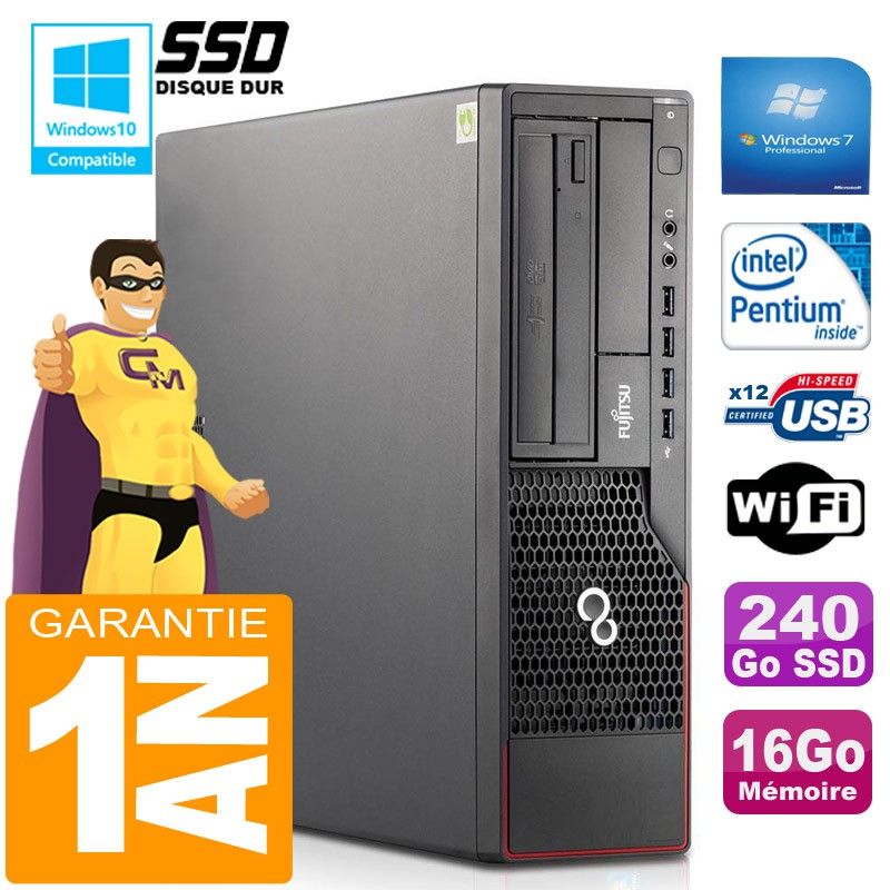 Fujitsu Esprimo E700 E90+ SFF Computer - Intel Pentium G840, 16GB RAM, 240GB SSD, WiFi, Windows 7 Pro