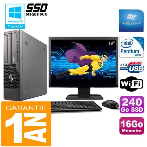 Computadora de escritorio Fujitsu Esprimo E700 E90+ SFF - Procesador Intel Pentium G840, 16 GB de RAM, 240 GB SSD, WiFi, Windows 7 Pro