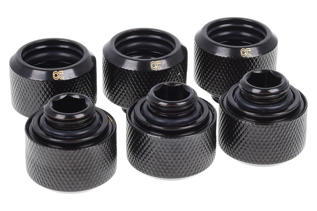 Alphacool Ice Pins HardTube 16mm - Liquid Cooling Compression Fittings - Deep Black (Pack of 6)