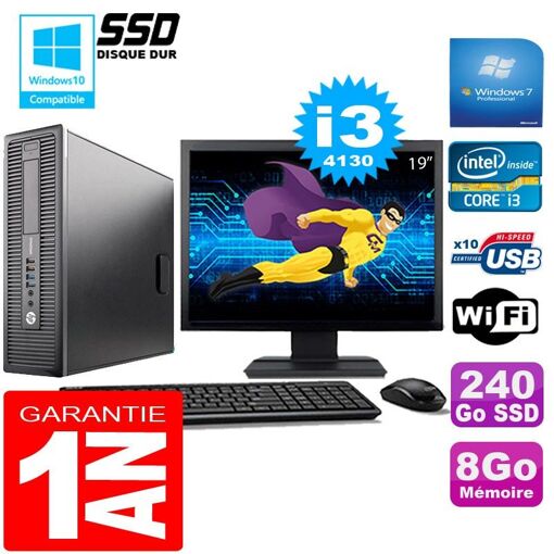 HP EliteDesk 800 G1 SFF Core i3-4130 8GB 250GB WiFi Windows 7 Pantalla de 19'