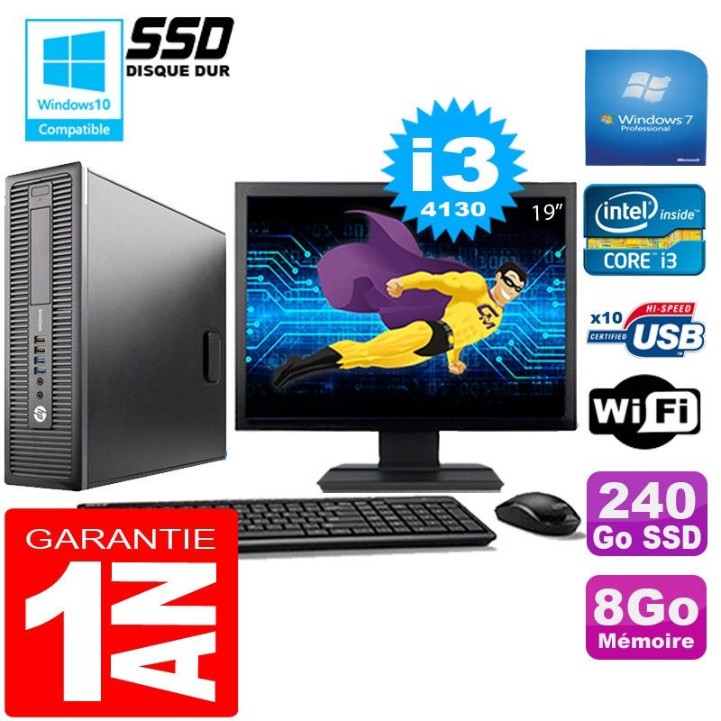 HP EliteDesk 800 G1 SFF Core i3-4130 8GB 250GB WiFi Windows 7 19" Screen