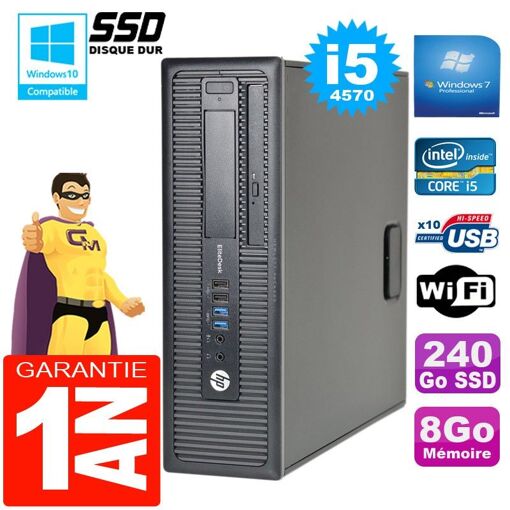 HP EliteDesk 800 G1 SFF Procesador Intel Core i5-4570 8 GB 240 GB SSD Grabadora de DVD WiFi Windows 7