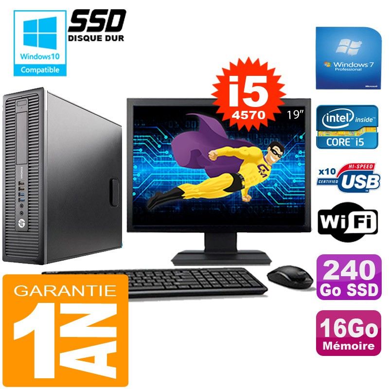 HP EliteDesk 800 G1 SFF Core i5-4570 16GB 240GB SSD WiFi Windows 7 19" Screen