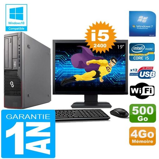 Fujitsu Esprimo E700 E90+ SFF con procesador Intel Core i5-2400, 4GB RAM, 500GB HDD, WiFi, Windows 7 Pro, pantalla de 19 pulgadas