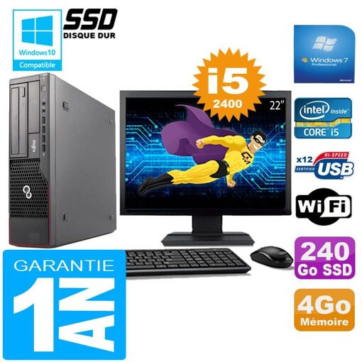 PC Fujitsu Esprimo E700 E90+ SFF I5-2400 4GB 240GB SSD Wifi W7 Pantalla de 22'