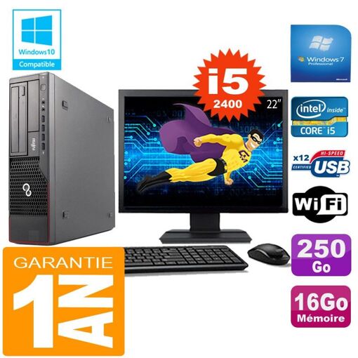 PC de escritorio Fujitsu Esprimo E700 E90+ (Pequeño factor de forma) i5-2400 16GB RAM 250GB SSD WiFi Windows 7 Pantalla de 22"
