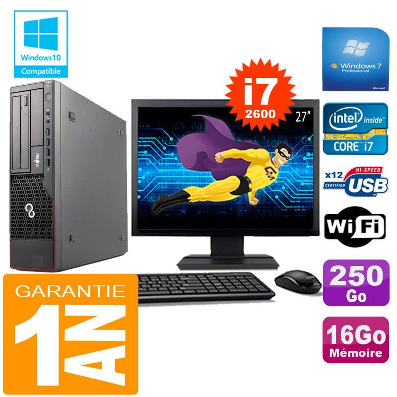 Fujitsu Esprimo E700 E90+ SFF Desktop - Intel Core i7-2600, 16GB RAM, 250GB SSD, WiFi, Windows 7 Pro