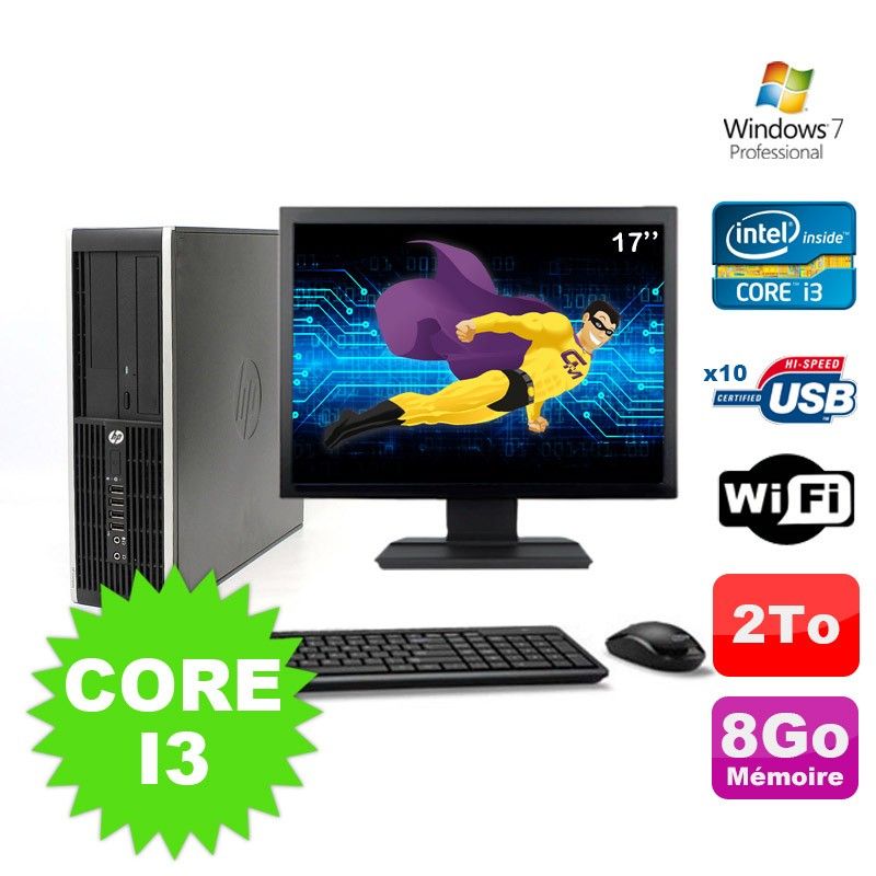 HP Compaq Elite 8100 SFF Core i3-530 8GB 2TB DVD WiFi W7 + 17" Monitor