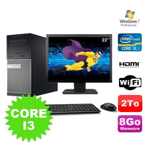PC de escritorio Dell 3010 MT - Procesador Intel Core i3-2120, 8 GB de RAM, 2 TB HDD, Grabadora de DVD, HDMI, WiFi, Windows 7 Profesional