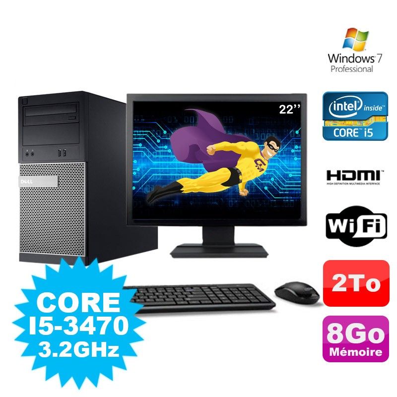 Dell 3010 MT Desktop PC - Intel Core i5-3470, 8GB RAM, 2TB HDD, DVD Burner, HDMI, WiFi, Windows 7 Pro