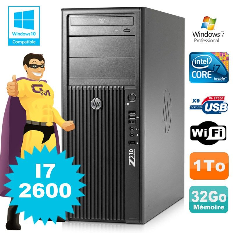 HP Workstation Z210 - Core i7-2600, 3.4GHz, 32GB RAM, 1TB HDD, DVD Burner, Windows 7 Pro