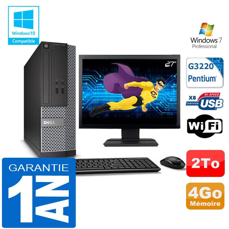 Dell 3020 SFF Computer - Intel Pentium G3220, 4GB RAM, 2TB HDD, WiFi, Windows 7 Pro